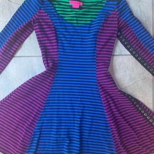 Vintage Betsey Johnson Striped Skater Dress snaps S/M UO punk reformation